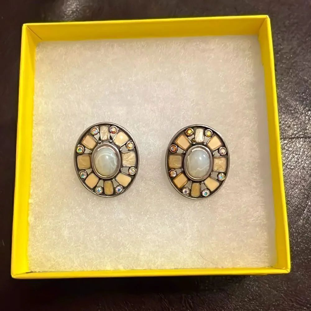 Vintage 80 90 Retro Gold Periwinkle Abstract
Enameling Pierced Earrings Deco